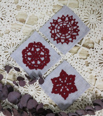 Handmade手作-下午茶-蕾絲杯墊系列-灰藍酒紅