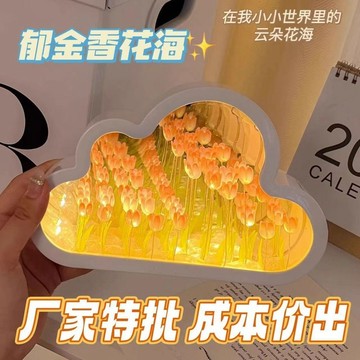 【臺灣-出貨】雲朵鏡子鬱金香花海小夜燈DIY手工製作生日禮物送女生閨蜜有意義