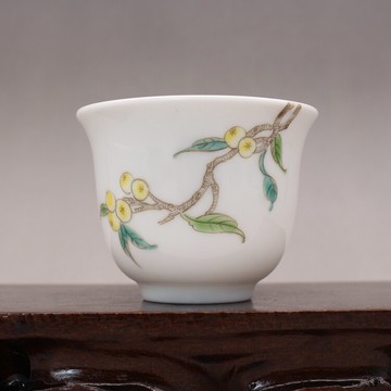 慎德堂粉彩手繪花卉枇杷茶杯主人杯景德鎮古玩仿古陶瓷器功夫茶具