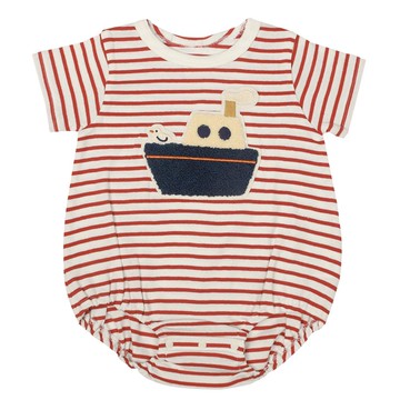 akachan honpo - 短袖外出包屁衣-凸毛繡布貼-紅色