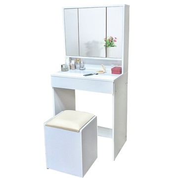 《C&B》黛薇日式三面鏡時尚化妝桌椅兩件組純白色