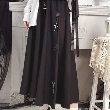 大碼300斤胖mm暗黑風機車女十字架吊墜長裙寬松200學生半身裙春夏