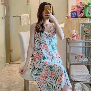 ✨台灣出貨✨吊帶睡裙棉綢女春夏季超長款小性感學生甜美睡衣人造棉美背家居服