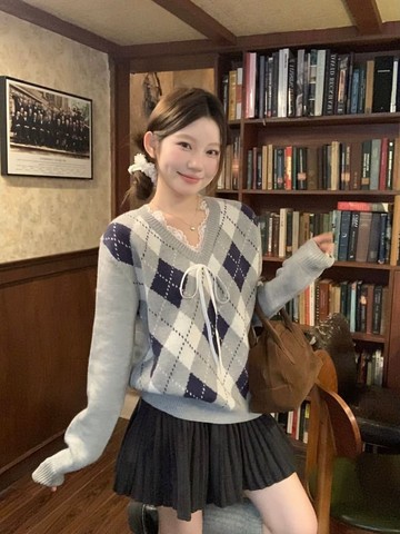 【missy shop】浪漫感觸菱格蕾絲針織上衣-73682