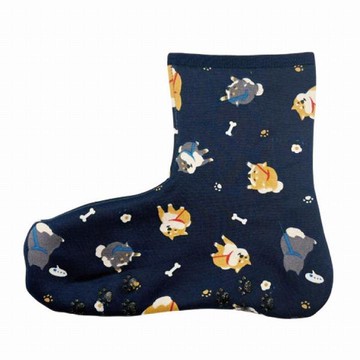 日本 Poka 保暖襪-散步柴犬藍 短襪 裏起毛 襪套 室內拖鞋 防滑鞋底 襪子 地板襪 柔軟保暖＊夏日微風＊