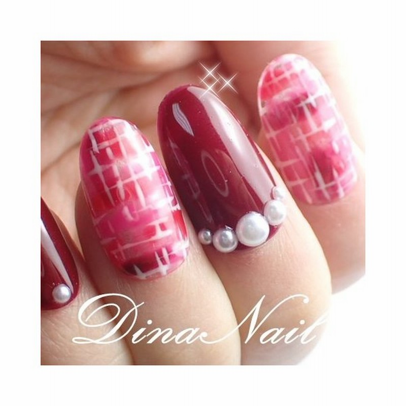 ジェルネイルチップ ボルドーツイード柄 ショート つけ爪 デザイン 通販 Lineポイント最大get Lineショッピング