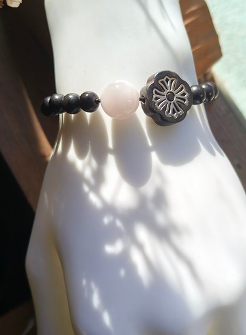 天然緬甸紫羅蘭翡翠 檀木鑲嵌銀飾 串珠手鏈