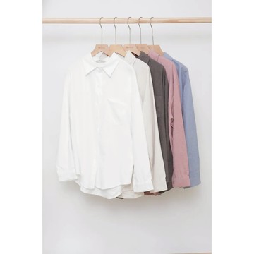 Merite｜紋路感簡約百搭疊穿長袖襯衫｜粉｜藍｜灰｜杏｜白