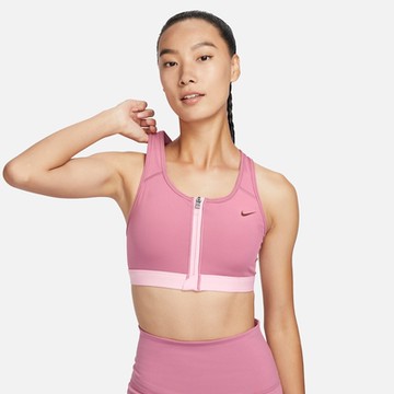 Nike 運動內衣 Swoosh Zip-Front Bra 女款 粉紅 中強度支撐 拉鍊款 可拆襯墊 FJ7721-634