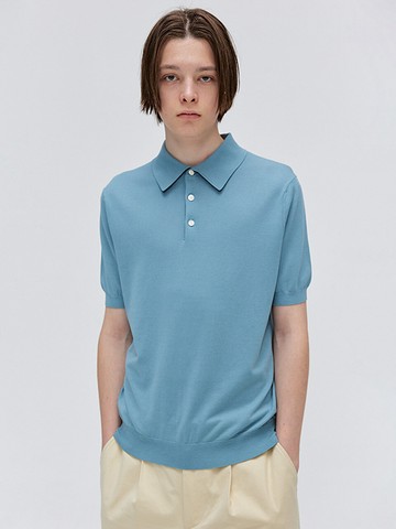 Silk Soft Collar Half Sleeve Knit Top_Peacock