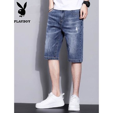 花花公子2025夏季薄款牛仔短褲男士直筒寬松休閑潮牌五分褲男中褲