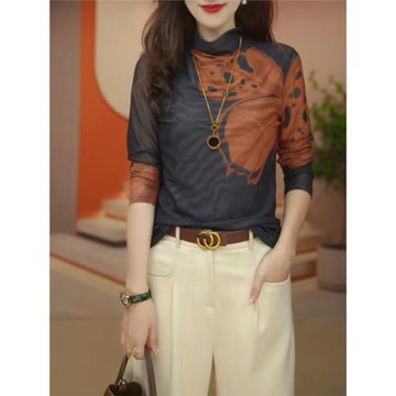 2025新款歐貨設計感印花打底衫女士獨特洋氣減齡百搭顯瘦上衣女XL