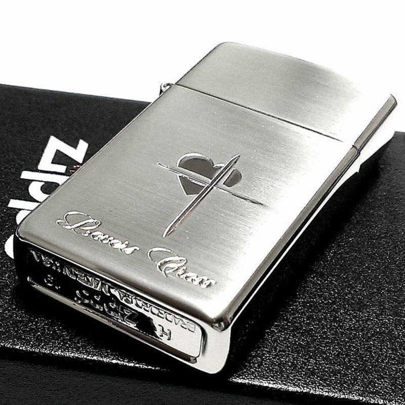 ZIPPO スリム ジッポ ライター ハート クロス ラバーズ 彫刻 銀