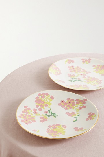 BERNADETTE - Set Of Two 29cm Gold-plated Ceramic Dinner Plates - White - one size