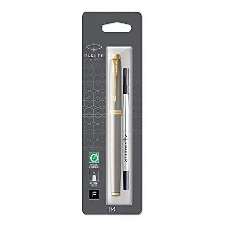 (Rollerball Pen, Blister Pack, Brushed Metal Golden trim) PARKER IM Rollerball Pen, Brushed Metal with Fine Point Black Ink Refill, Blister Pack (19