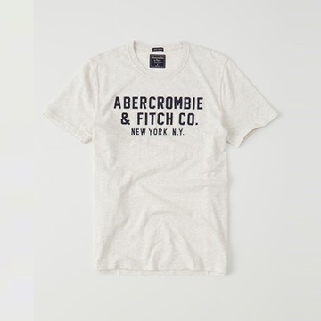 A&F 熱銷刺繡文字短袖T恤-白灰色