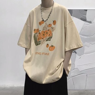 杏色重磅短袖t恤男款夏季ins潮牌潮流半袖青少年寬松百搭男生體恤