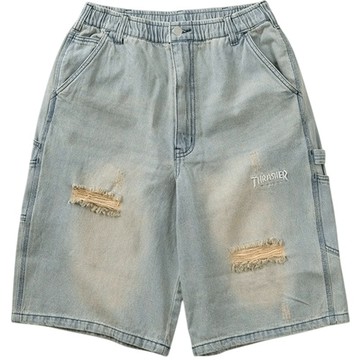 THRASHER 日線 017060-73 EMB PAINTER SHORTS 破壞丹寧 七分褲 (水洗淺藍色)