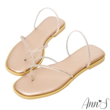 Ann’S裸膚透明系-軟質鑽石夾腳方頭平底涼拖鞋-玫瑰金(版型偏小)