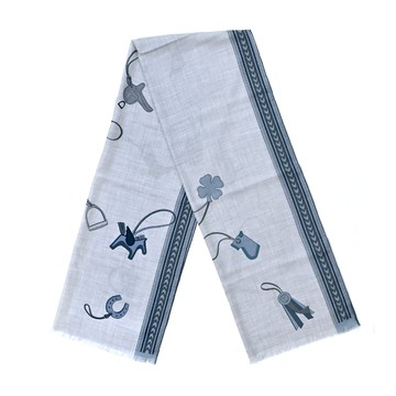 Hermes 愛馬仕 Et Gris Gris手工捲邊喀什米爾與真絲混紡圍巾(藍)_廠商直送