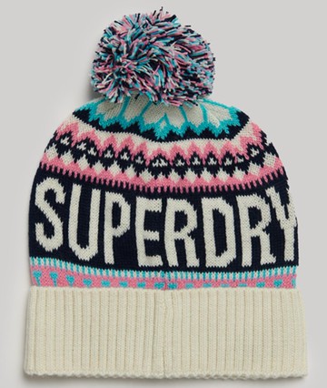 Superdry Women's Fairisle Beanie Hat Cream Size: 1SIZE
