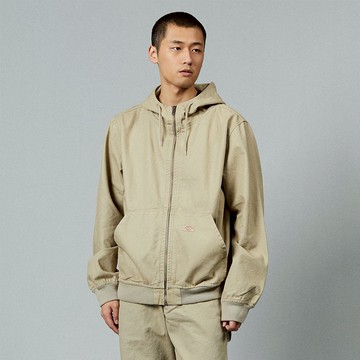 Dickies男款石磨沙色純棉帆布兩側收納口袋連帽外套|DK012923F02