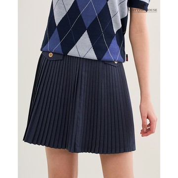 【SCOTTISH HOUSE】深靛藍愛心鑽細百褶短裙 CIVA2161