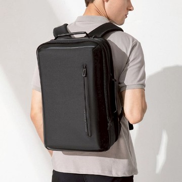 極簡立體商務雙層後背包｜USB充電孔｜容納15.6吋筆電 紳士黑