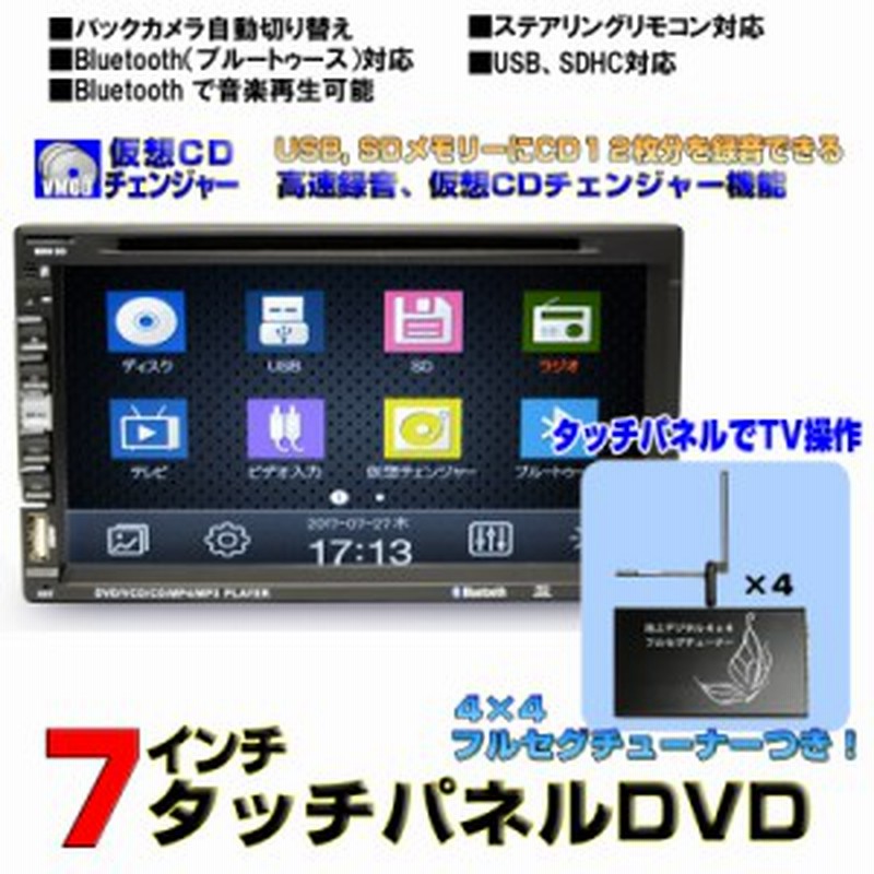 車用 Dvd ７インチdvdプレーヤー Cd12連装仮想チェンジャー ラジオ Usb Sd動画 音楽ファイル再生 専用地デジ4x4フルセグチューナー 通販 Lineポイント最大1 0 Get Lineショッピング