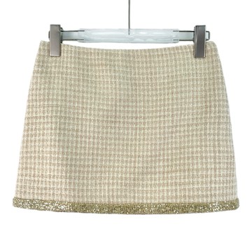 (S) miu miu質感羊毛亮片格紋棕色短褲