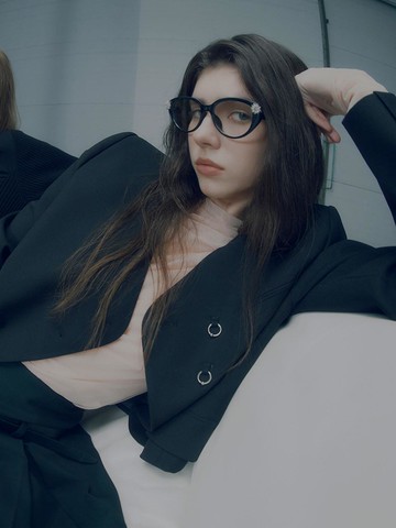 Ring Button Crop Jacket in Black VW4AJ051-10