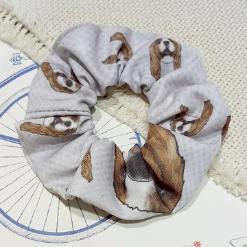 灰底-大腸髮圈_查理士王小獵犬_馬尾髮帶