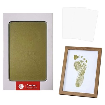 不髒手寵物嬰兒手印足跡印台 環保油墨 附相框和卡紙  金色  印台9.5 x 5.7cm 紙卡12.5 x 8cm 相框10.9 x 14.7 x 1.2cm  1組