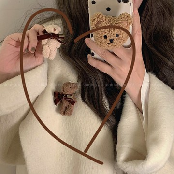 小熊胸針~自制毛絨卡通公仔玩偶絲絨蝴蝶結別針外套包包配飾胸花