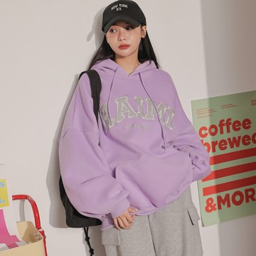 刺繡英字寬版帽T-紫【KT223514】-4色