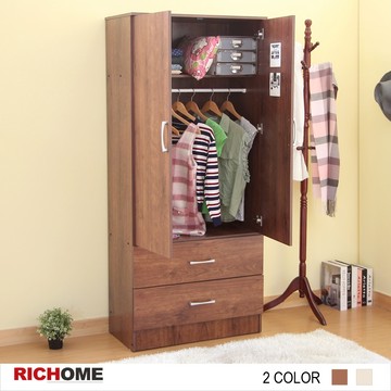 RICHOME 傑菲雙門衣櫥(抽屜滑軌設計) 美耐皿表面 耐刮 防潮 衣櫃 衣櫥 收納櫃 置物櫃 WA200