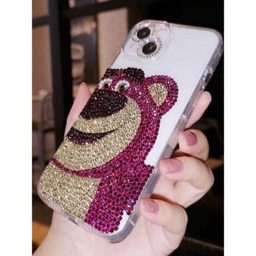 適用于iPhone16pro max蘋果14手機殼 水鉆透明可愛卡通熊15plus保護套13全包防摔11女12