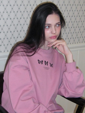 Triple Butterfly Embroidery Sweatshirt_Deep Pink