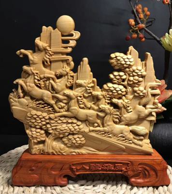 崖柏八駿馬根雕木雕整料雕刻木質擺件八駿雄風工藝品家居擺件1入