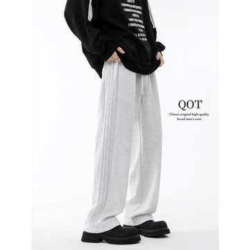 QOTRIOCK重磅休閑衛褲男女春季新款潮牌寬松垂感條紋直筒褲運動褲