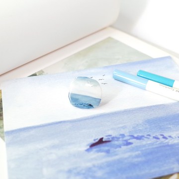 原創風景 寧靜海的海豚 不規則形狀迷你畫別針 胸針