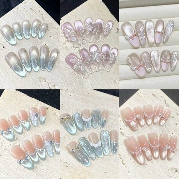 💫仙女必備蝴蝶貓眼美甲片💫高端輕奢純手工穿戴甲 純欲氣質顯白假指甲貼片 堆鑽顯瘦杏仁甲橢圓甲 水滴美甲貼片 光療指甲貼