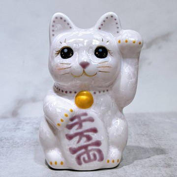 【靈巧吉福】日本清水燒招財貓 | 花結晶 桃 左 特小