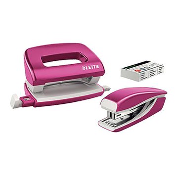 LEITZWOW系列 MINI雙機組/LZ5561/桃紅/打孔機+釘書機