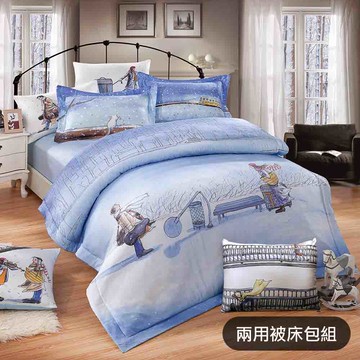 【繪見幾米】向左走．向右走 相遇時光 涼感膠原蛋白60天絲 兩用被床包組（✚加贈紀念腰枕）