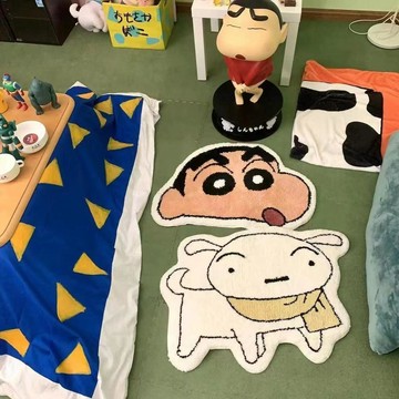 【地毯 地墊 】新北發貨 高品質 特價卡通臥室家用地墊日系蠟筆小新趣味地毯兒童牀頭墊子異形門口腳墊