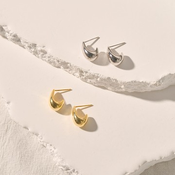 小水滴 弧形簡約925純銀耳環