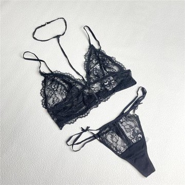 (免運)黑色高級睫毛蕾絲性感文胸套裝女woman's secret透視純欲胸罩款