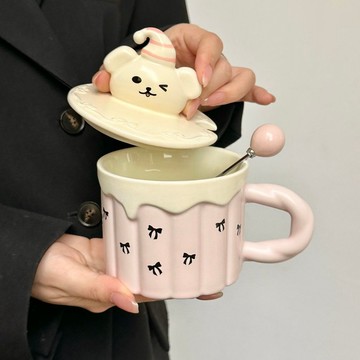 ✅【少女心ins陶瓷水杯】 高顏值情侶咖啡杯 家用帶蓋生日禮物 新款創意設計 暖心送禮好物 台灣出貨 1227