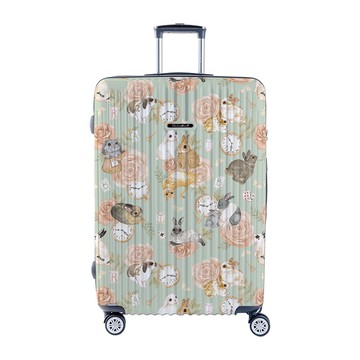 [納莎登]26吋 二代版 新無憂 英格藍貓聯名款 獨特印花拉鍊行李箱 愛麗絲萌兔 粉綠
